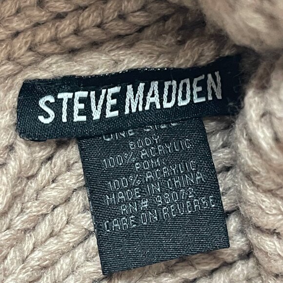 Steve Madden Womens Tan Knit Beanie With Pom, One Size - Picture 5 of 7